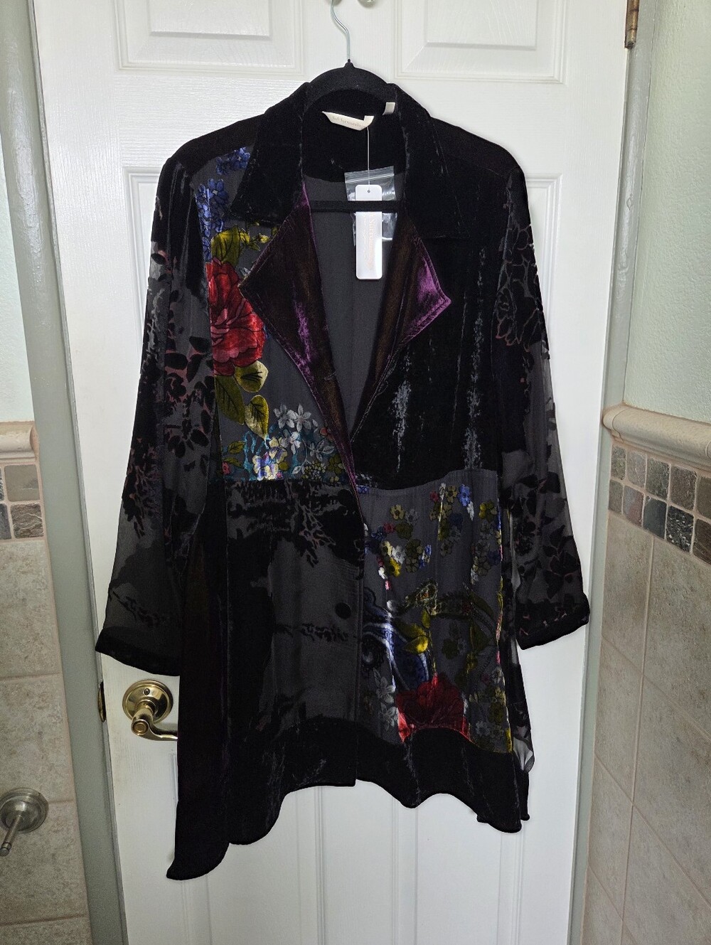 Soft Surroundings Black Velvet Floral Patchwork Blazer Jacket Whimsigoth 1X